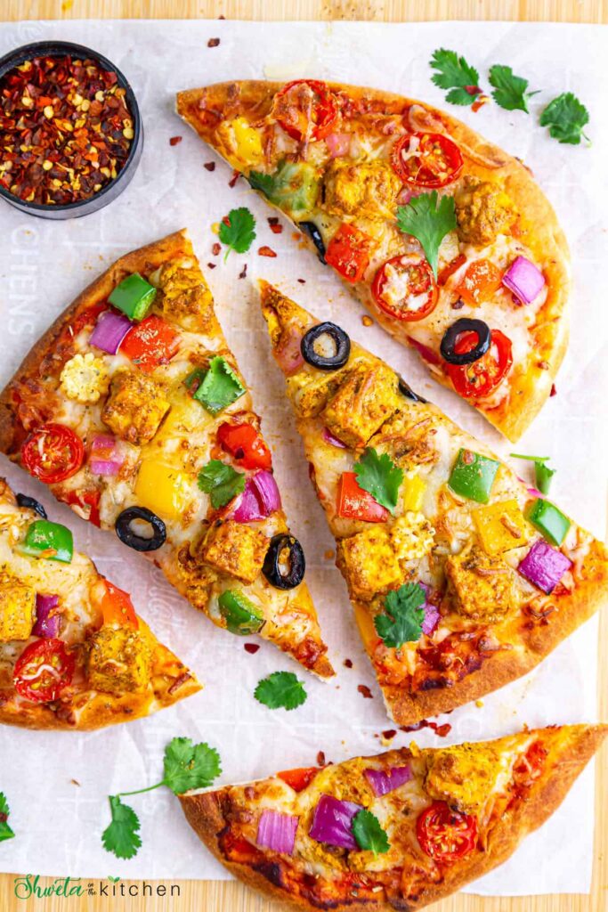 Homemade spicy paneer pizza recipe step by step